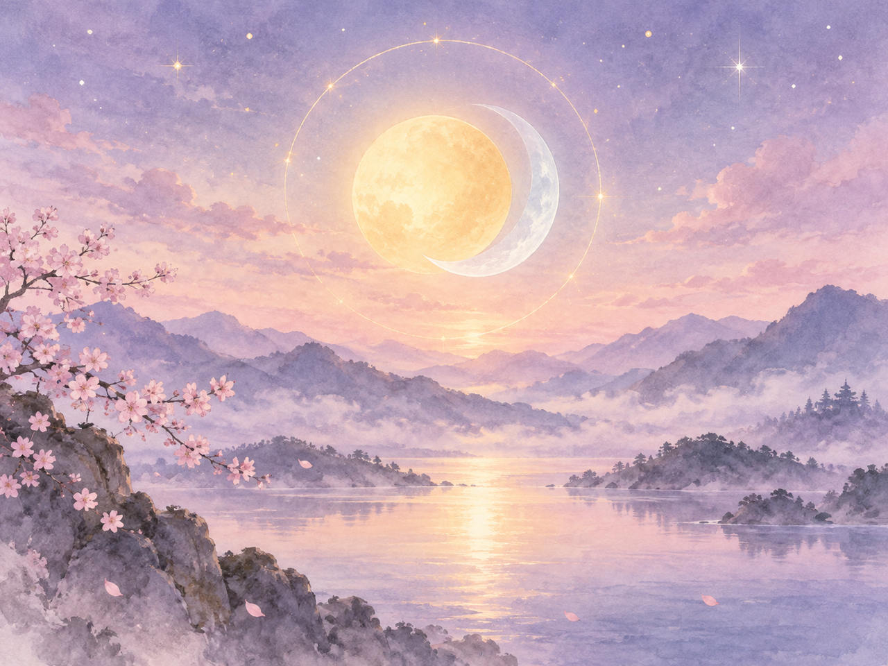 太陽と月が重なり合うシナストリーの情景