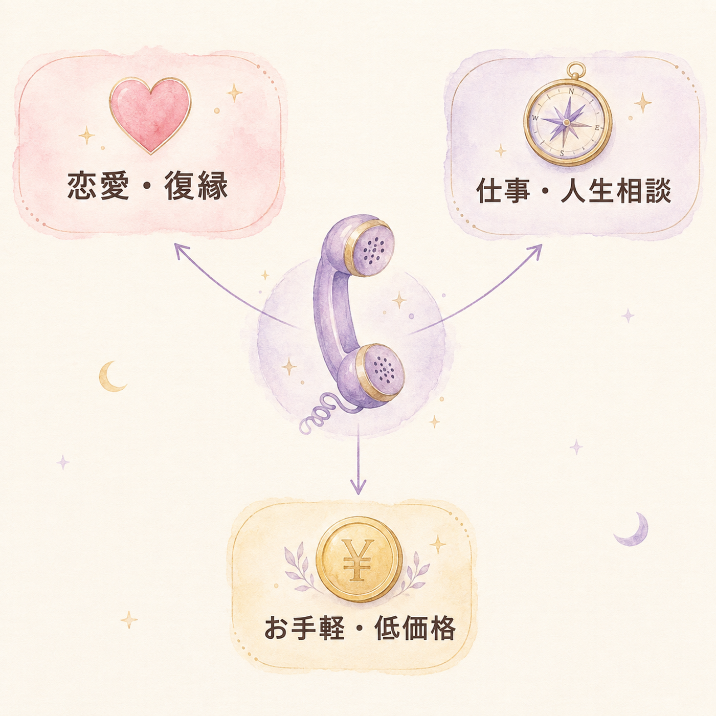 相談内容から選ぶ、電話占いサービスの見取り図