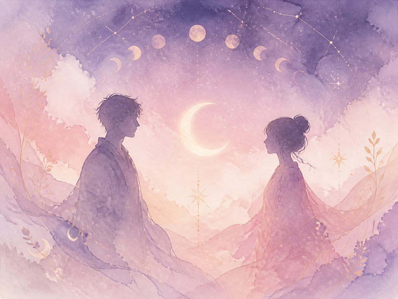 向き合う二つのシルエットと三日月