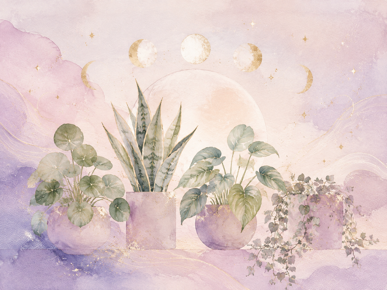種類の異なる観葉植物が並ぶやさしい情景