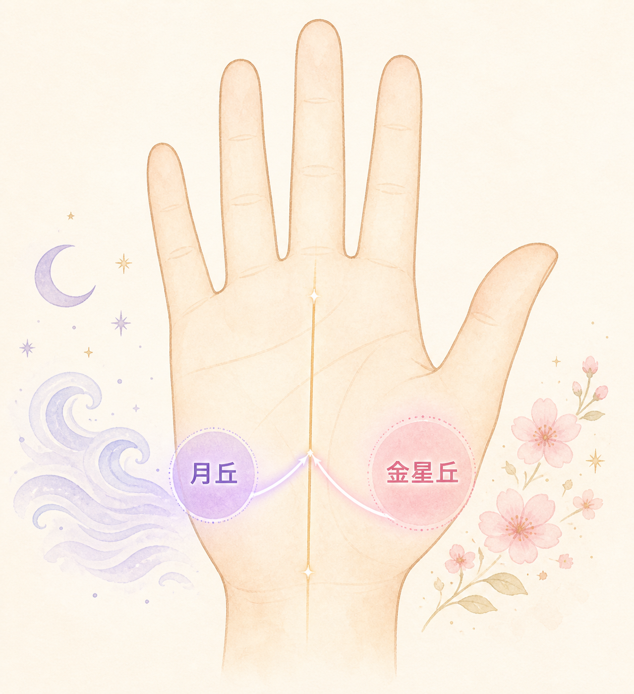 月丘と金星丘、二つの起点を比べる図